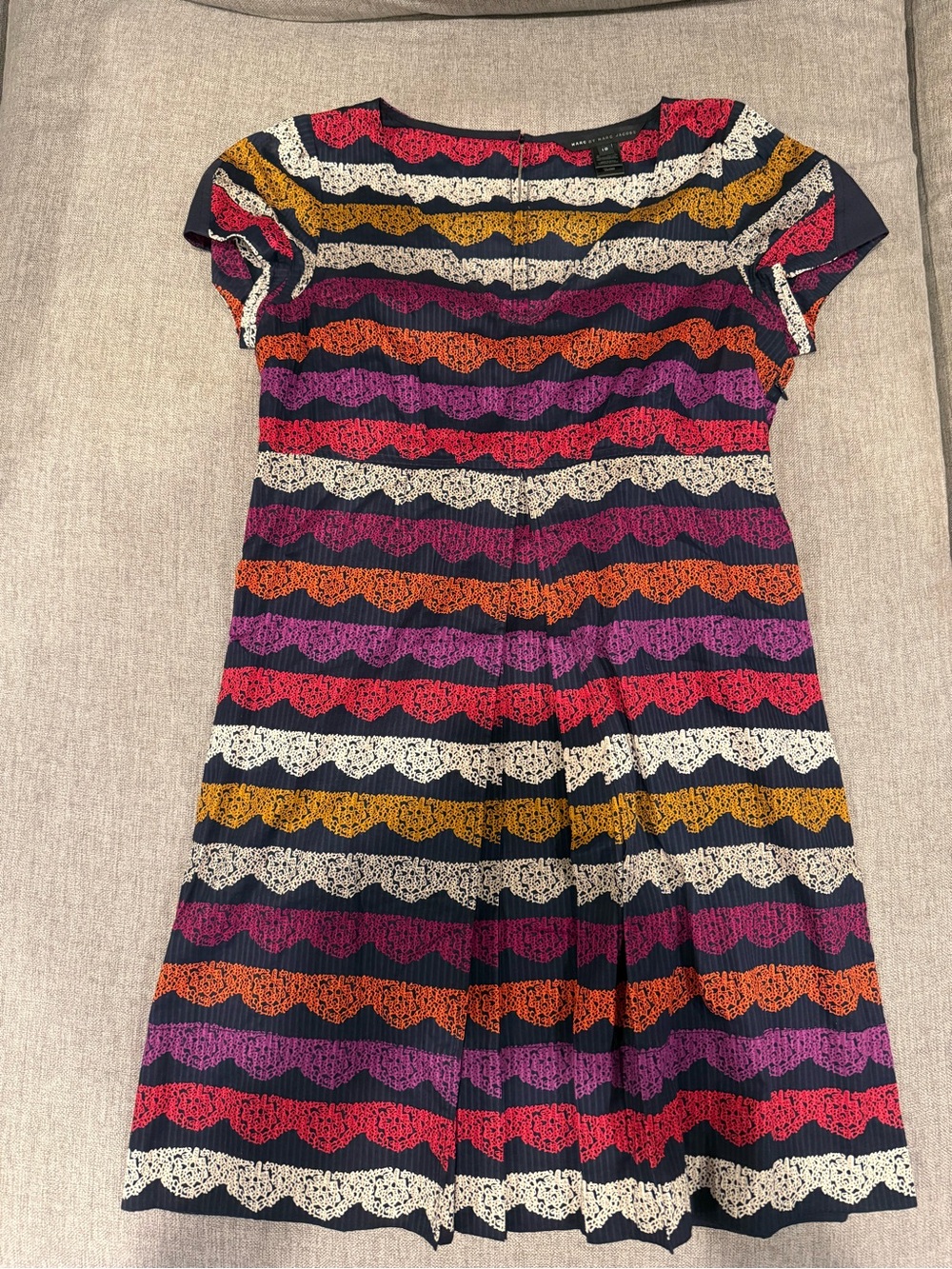 Marc By Marc Jacobs Navy Multicolor Scallop-Stripe Dress size 10